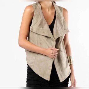 BCBGMaxAzria Sima Faux Suede Vest in Tan Hi Low Asymmetric Button Front